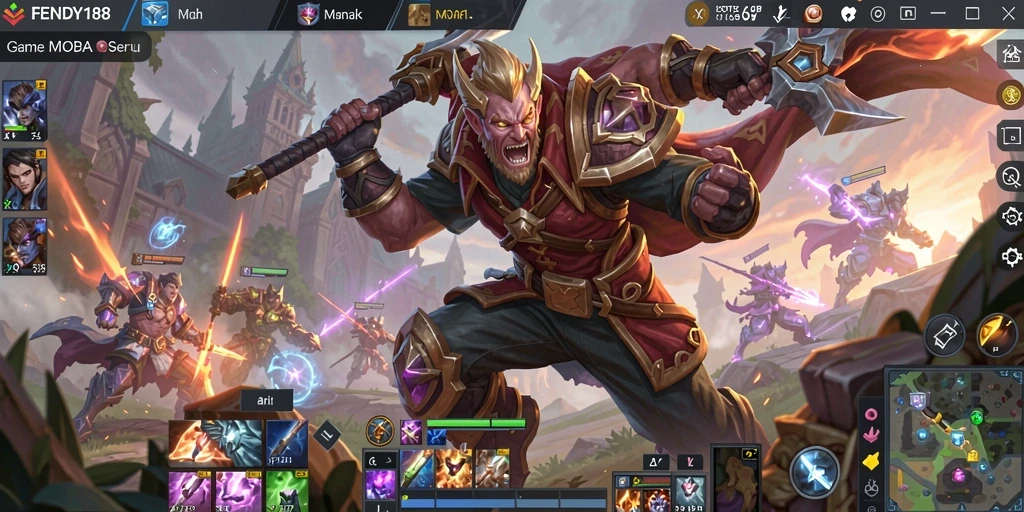 Screenshot FENDY188 menampilkan aksi pertarungan epik dalam gameplay MOBA.