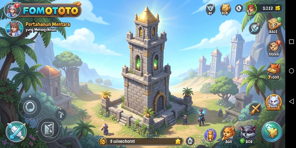 Screenshot gameplay menampilkan pertahanan menara yang seru dan mendebarkan.