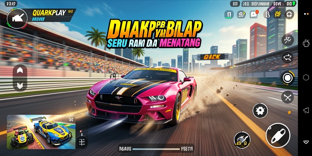 Tampilan gameplay Racing yang mendebarkan dan interaktif.
