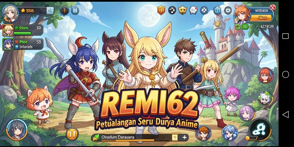 Tampilan gameplay <strong>REMI62</strong> yang menarik dengan aksi karakter anime.