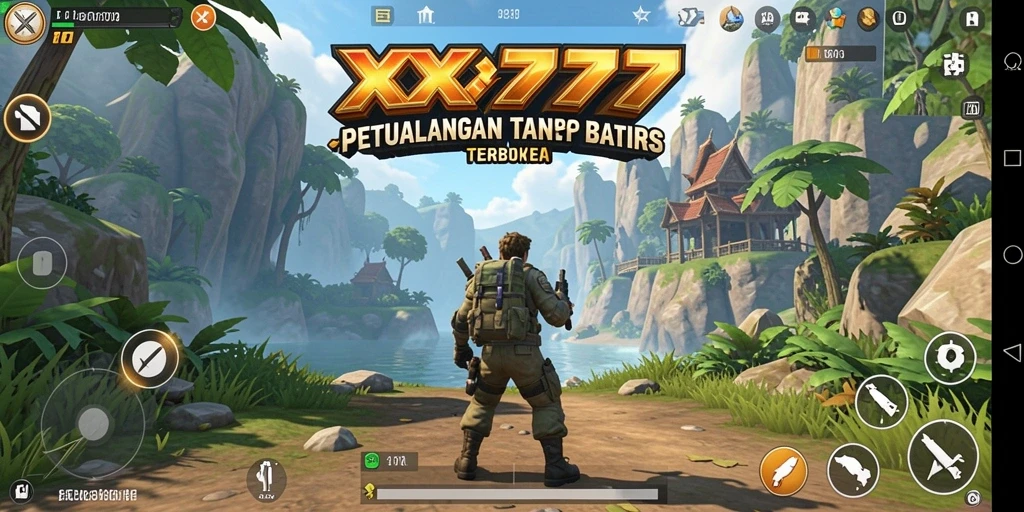 Screenshot gameplay XXX777 yang menunjukkan petualangan di dunia terbuka.